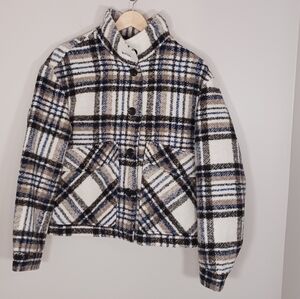 Avec Les Filles Plaid Cozy Oversized Lined Winter Short Peacoat Women's Size S
